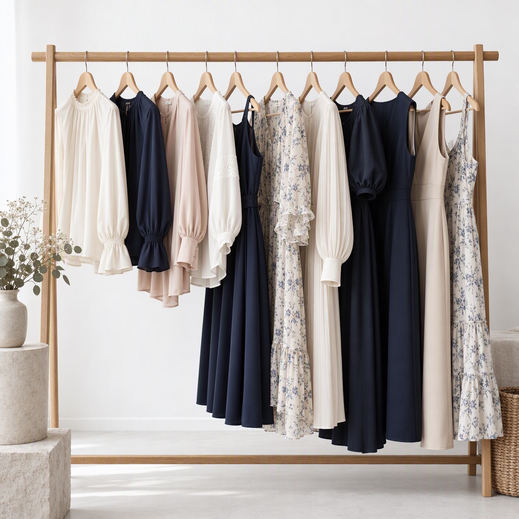 婦人服のブラウスとワンピース