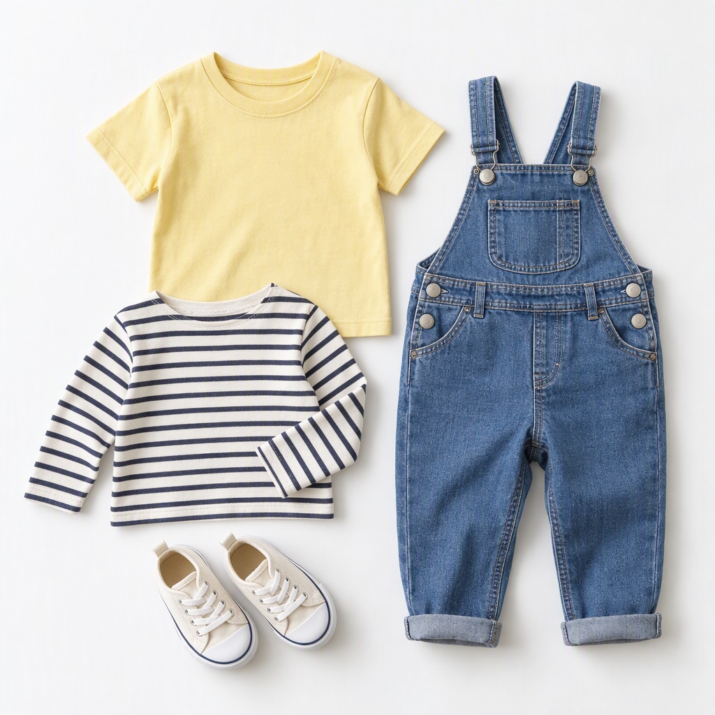 子供服のTシャツとオーバーオール